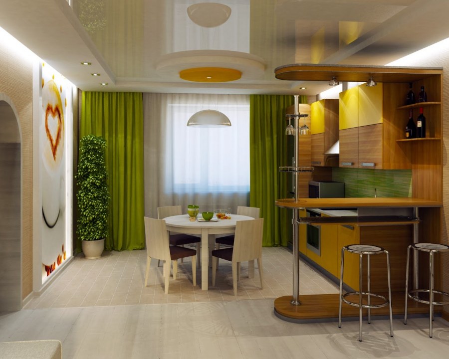 Салатовая кухня гостиная