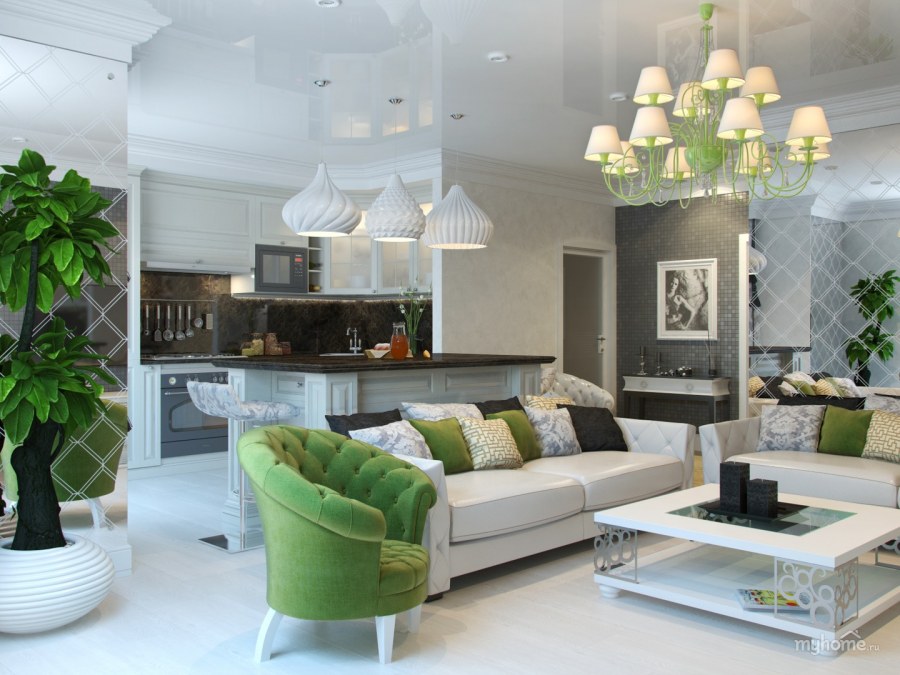Кухня-гостиная в зеленом стиле