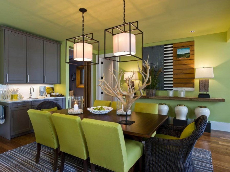 Кухня-гостиная в фисташковом цвете