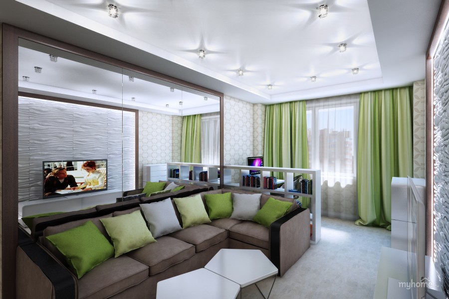 Гостиная в серо зеленых тонах