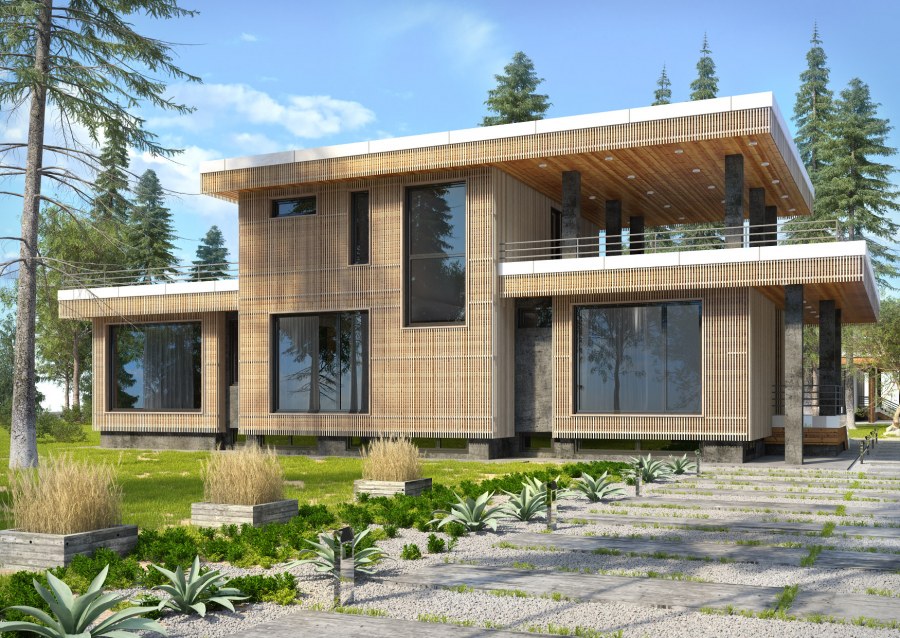 Дом из клееного бруса в стиле хайтек