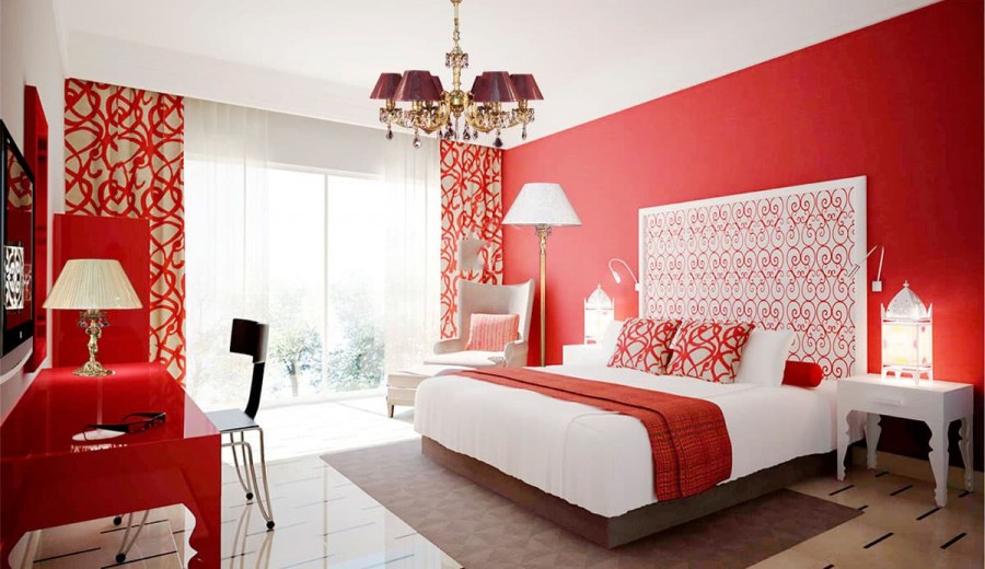 Спальня в красно белых тонах