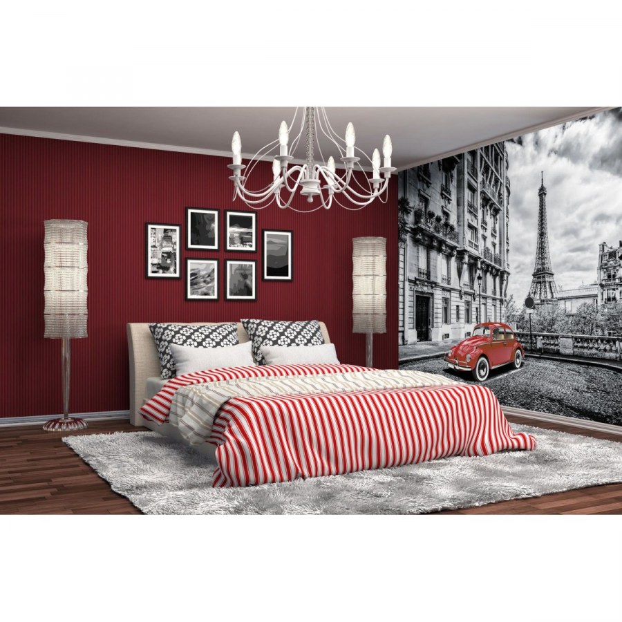 Красно серая спальня