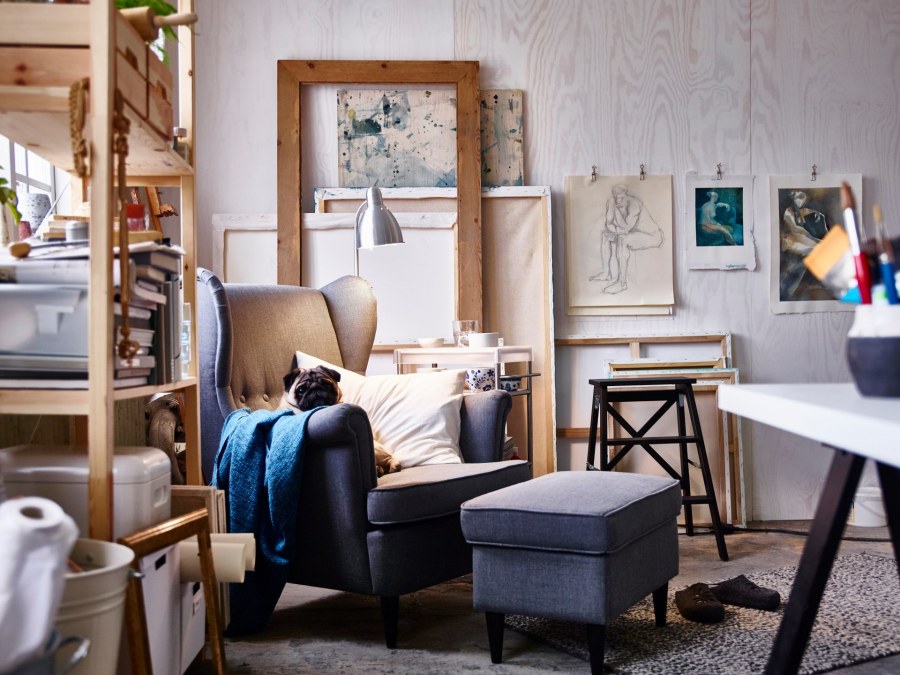 Strandmon СТРАНДМОН кресло с подголовником, виббербу черный/бежевый