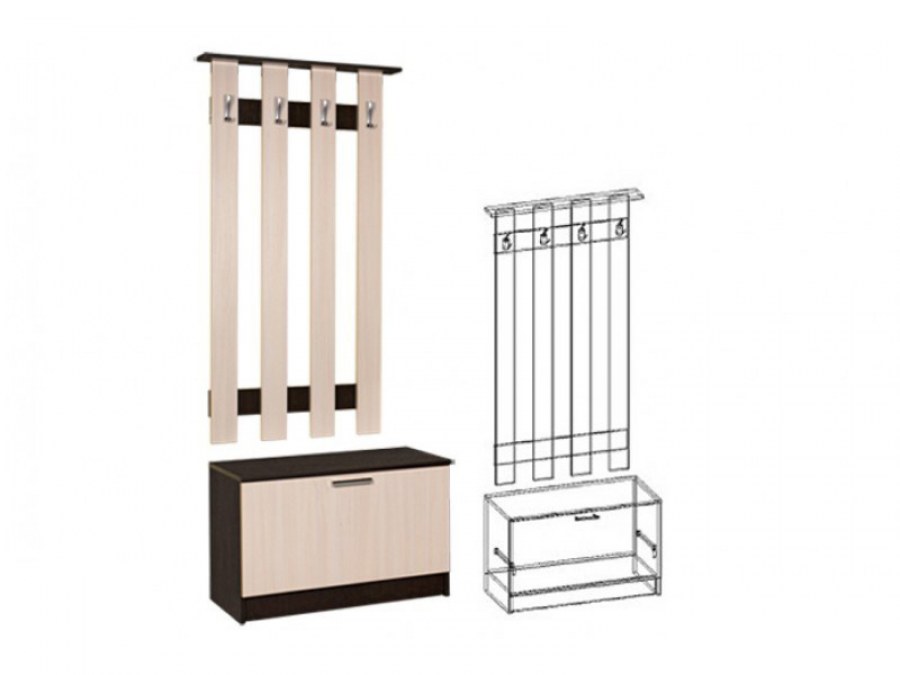 Вешалка с обувницей Ронда прв 800.1, венге/дуб белфорт