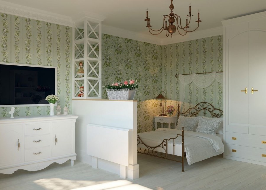 Спальня зонированная в стиле Прованс