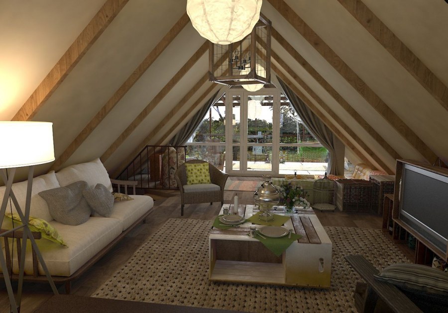 Деревянный дом с мансардной крышей