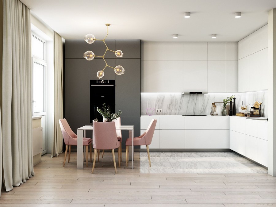 Интерьер кухни в пудровых тонах