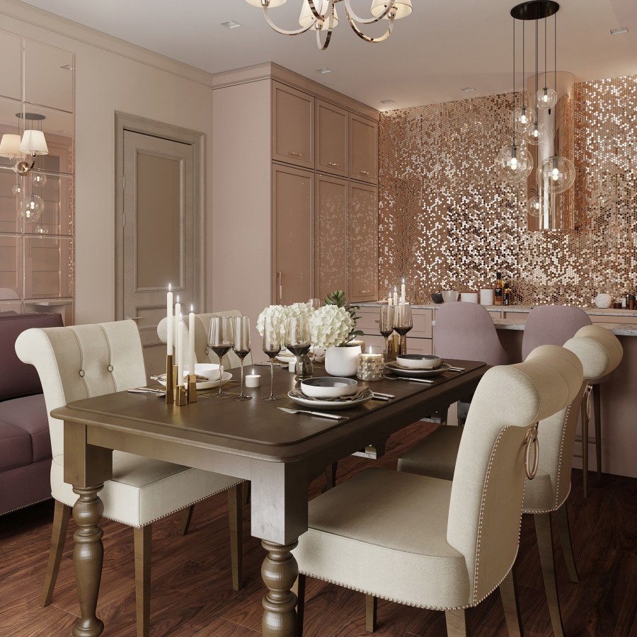 Светлая кухня гостиная