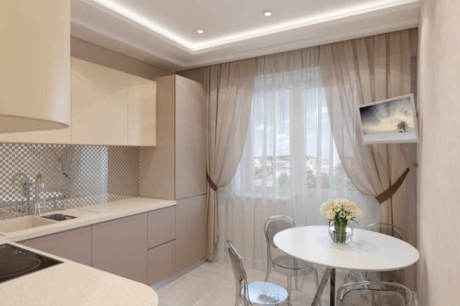 Пудровая кухня в интерьере