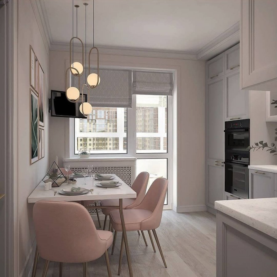 Маленькая кухня в пудровых тонах