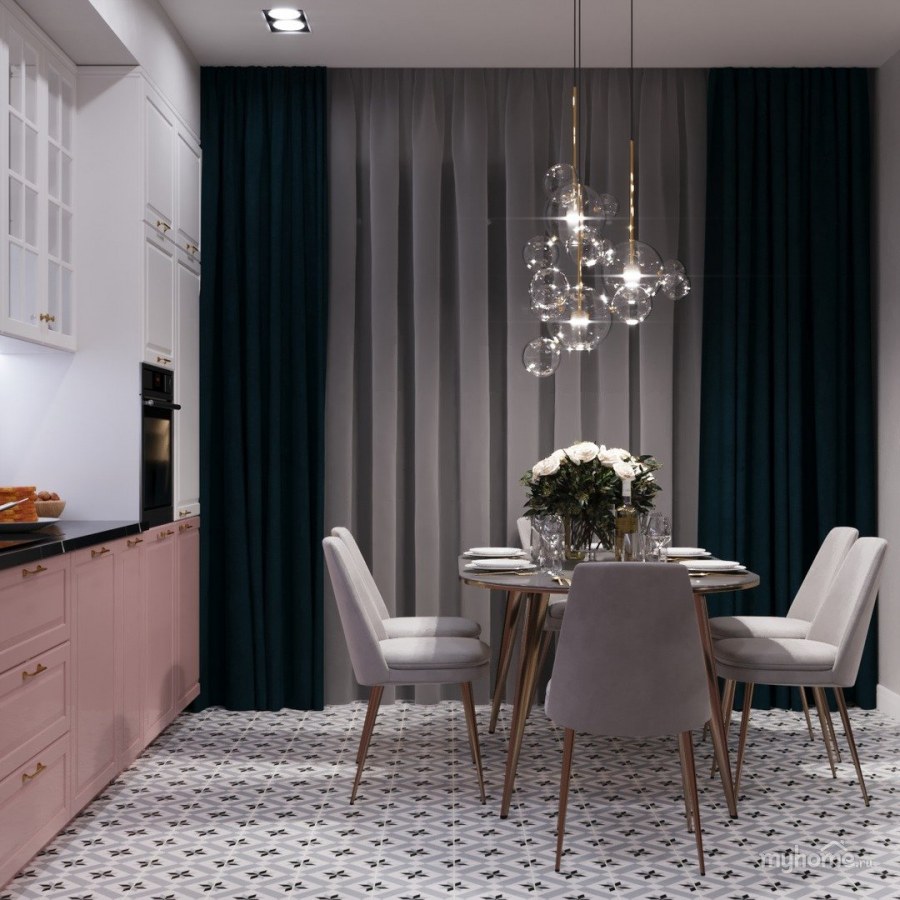 Пудровая кухня в интерьере