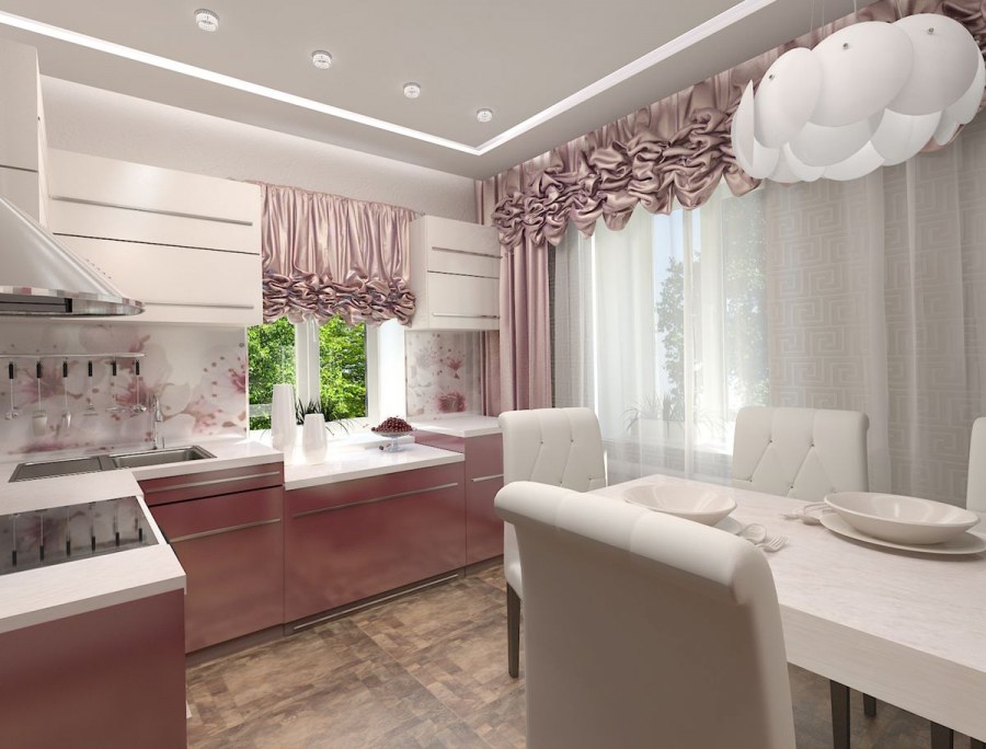 Светлая кухня-гостиная в пастельных тонах