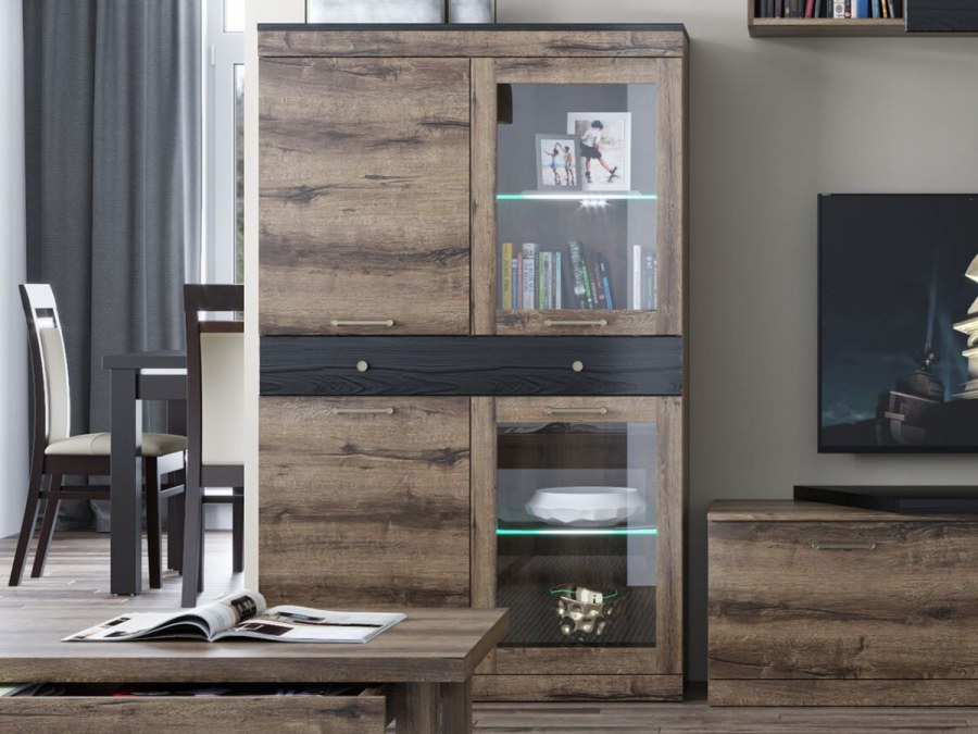 Шкаф с витриной Anrex Jagger 2v2d1s (дуб монастырский/черный)