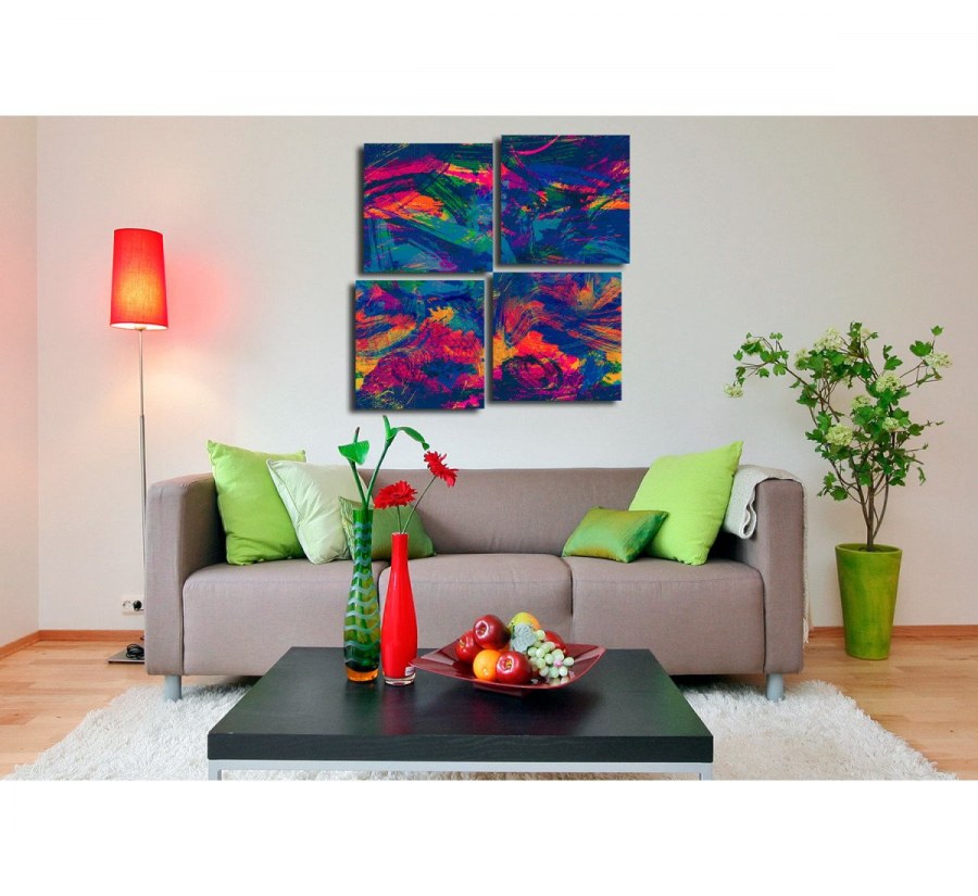 Модульные картины в интерьере гостиной