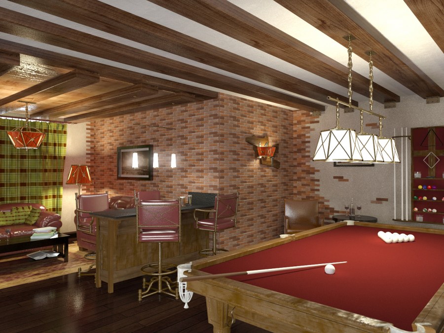 Интерьер бильярдной в загородном доме