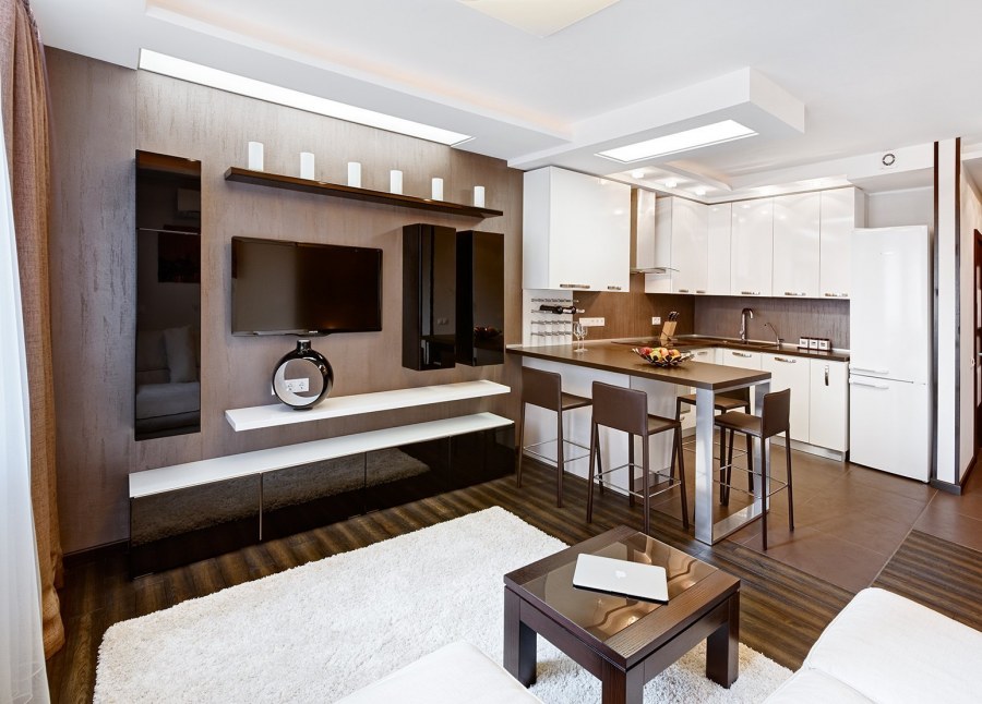 Кухня студия в двухкомнатной квартире