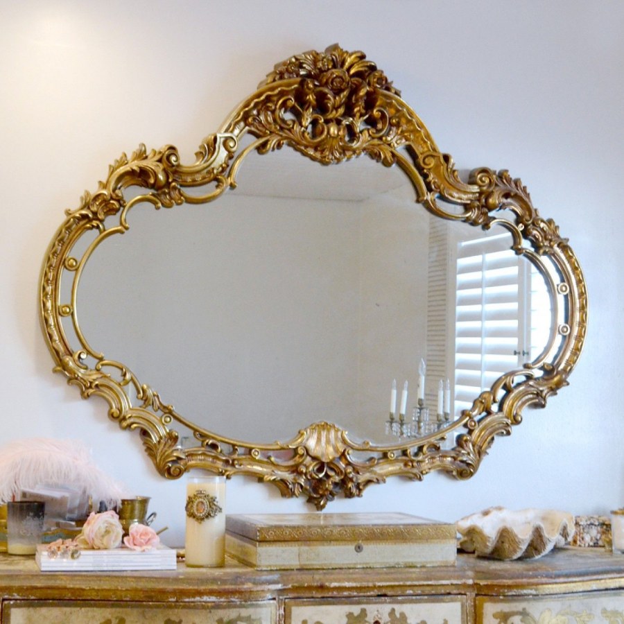 Antique-French-Rococo gilt-Wood gesso Wall-Mirror