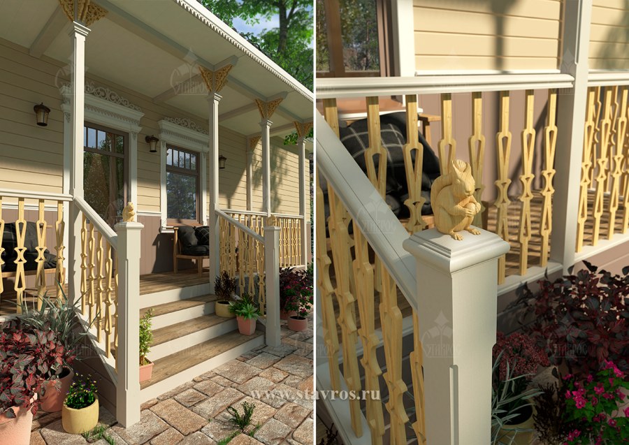 Деревянные балясины на веранде