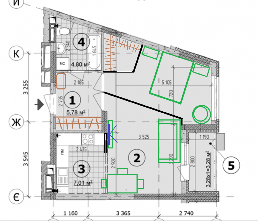 Планировка с косыми стенами
