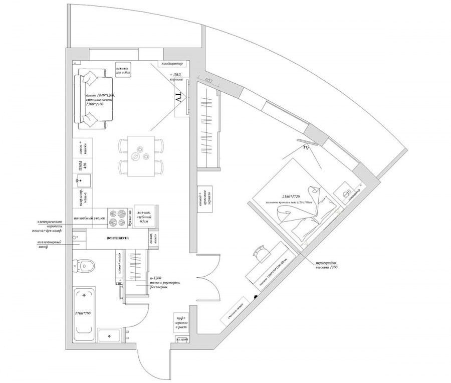 Проекты перепланировки двухкомнатной квартиры
