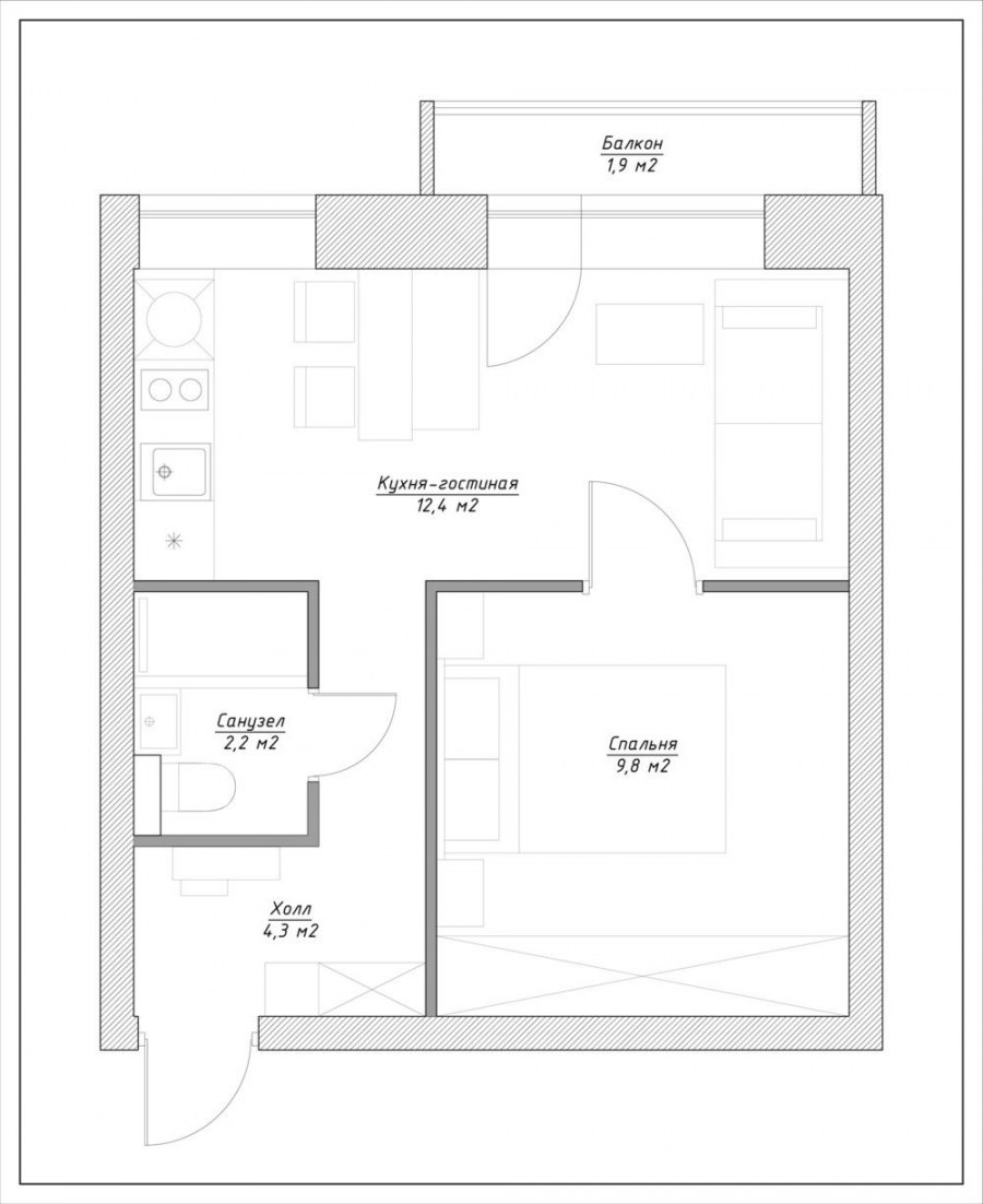 Планировка 1 комнатной квартиры с размерами