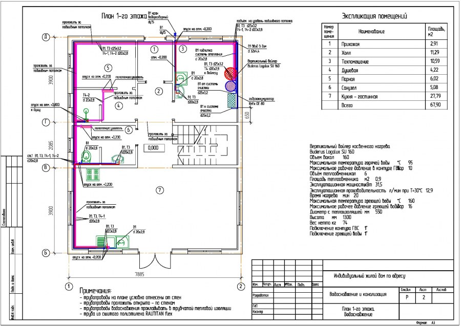 Схема расположения выводов водоснабжения и канализации
