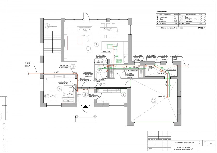 Чертеж разводки водоснабжения