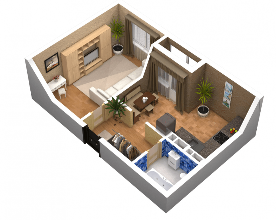 Планировка двушки 3д