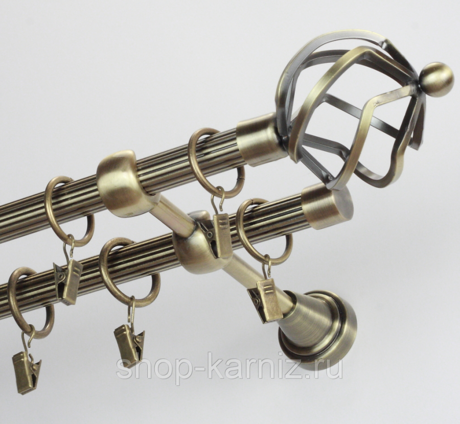 Карниз двухрядный 320 см металл цвет золото антик