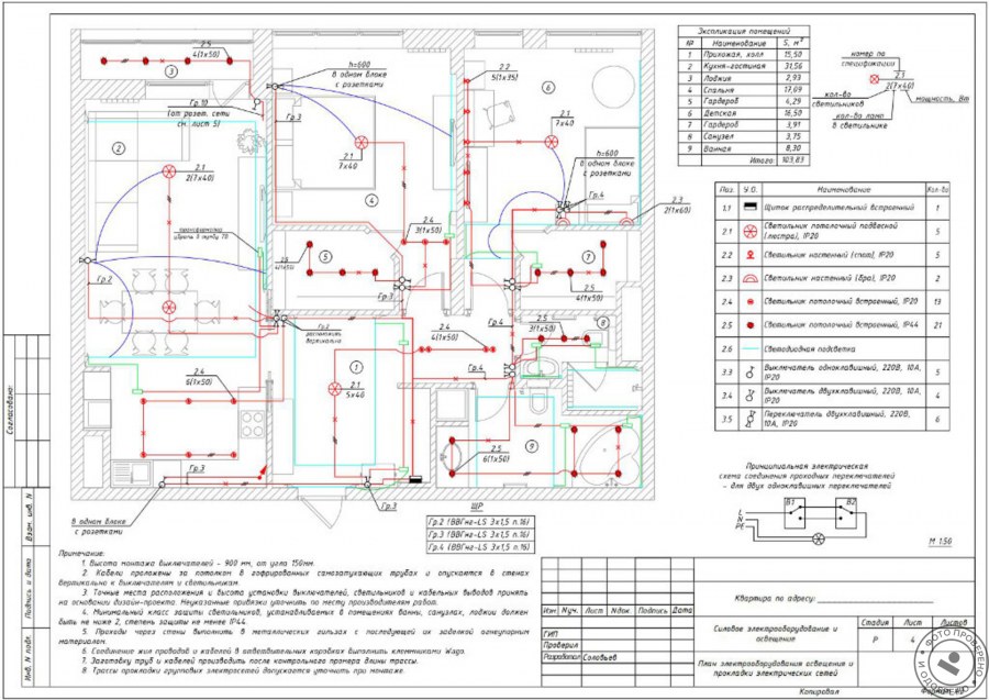 Исполнительная схема сетей электроснабжения и электроосвещения