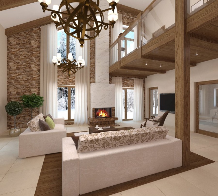 Гостиная со вторым светом и камином