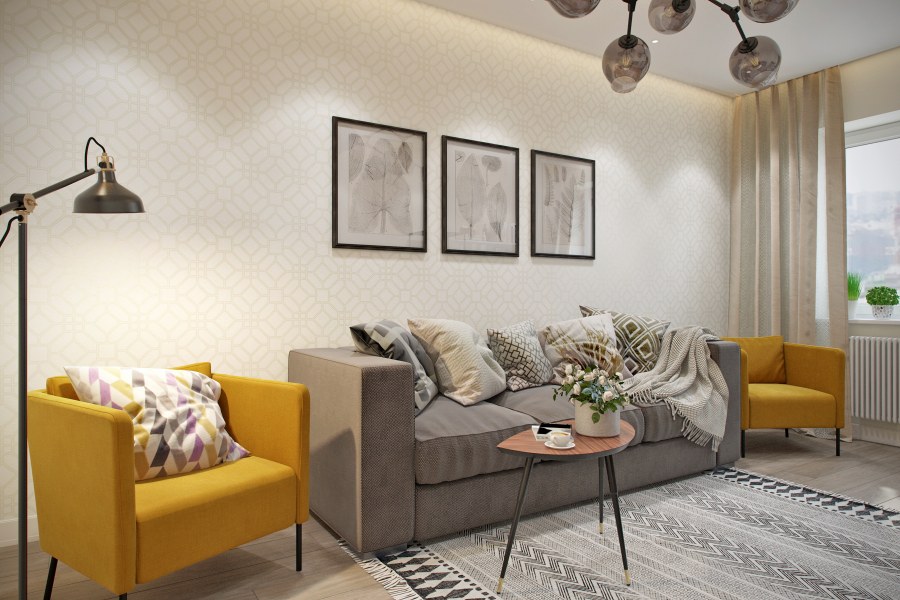 Гостиная 17 кв м в скандинавском стиле