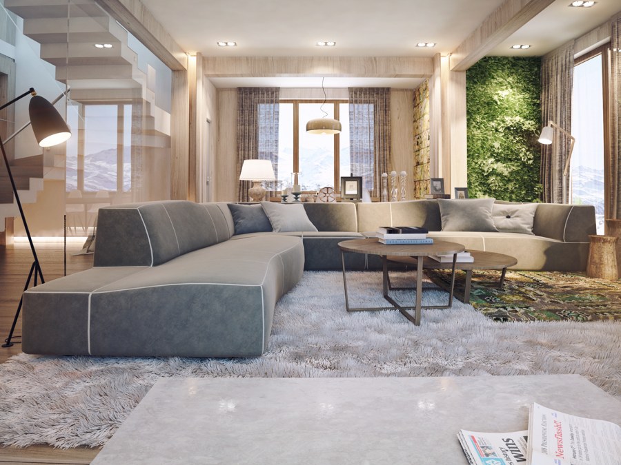 Интерьер зелёный экостиль