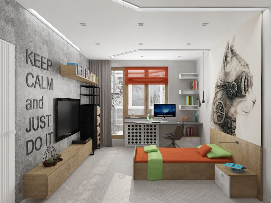 Комната подростка 12 кв.м в стиле лофт