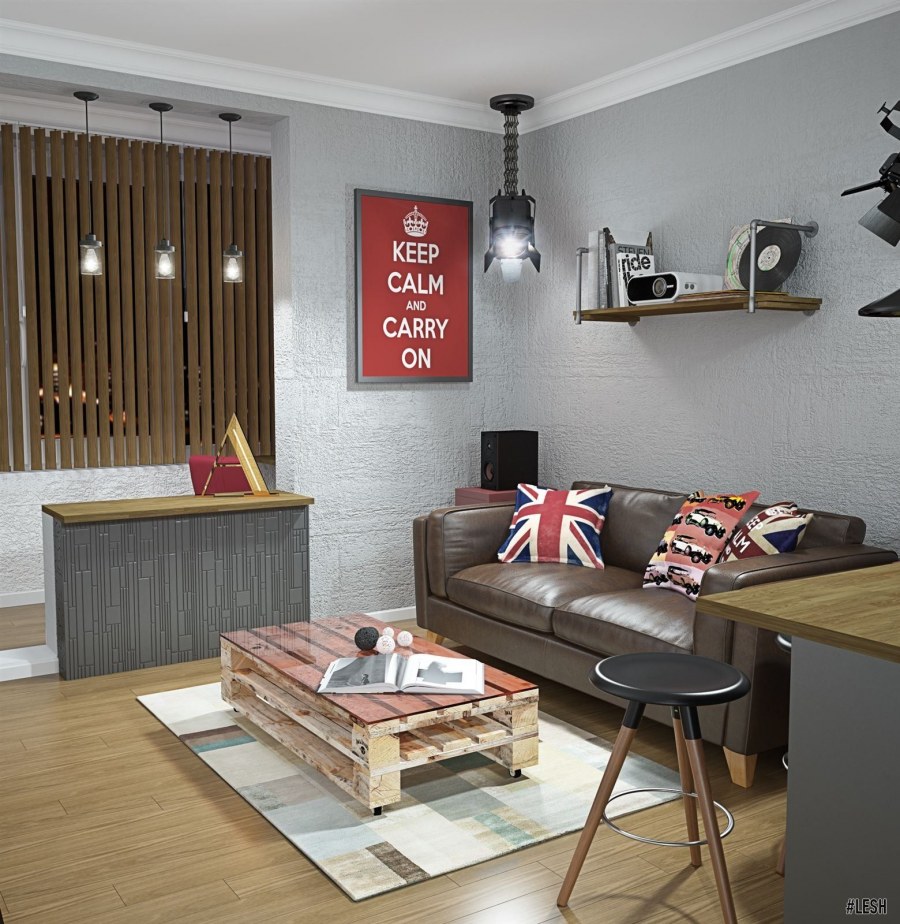 Стиль лофт в маленькой жилой комнате