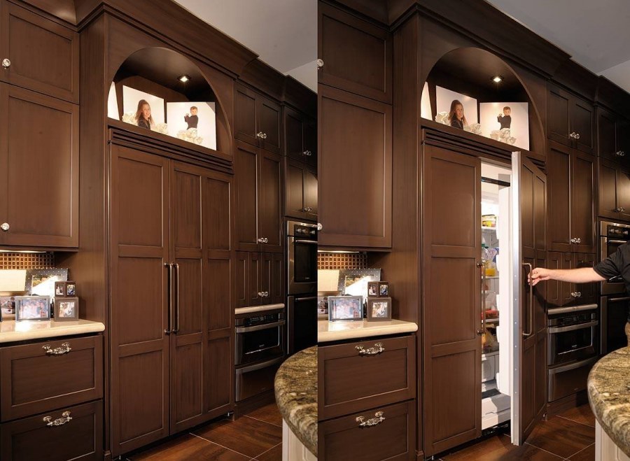 Встроенный холодильник в интерьере кухни