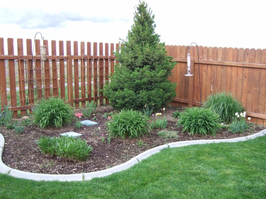 Клумба в углу забора