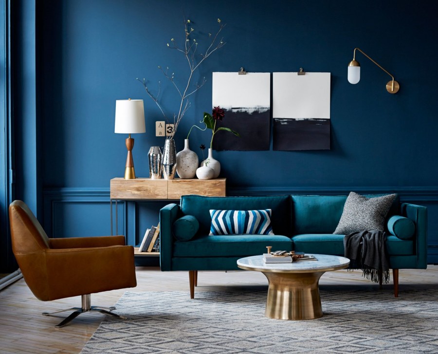 Темно синяя гостиная
