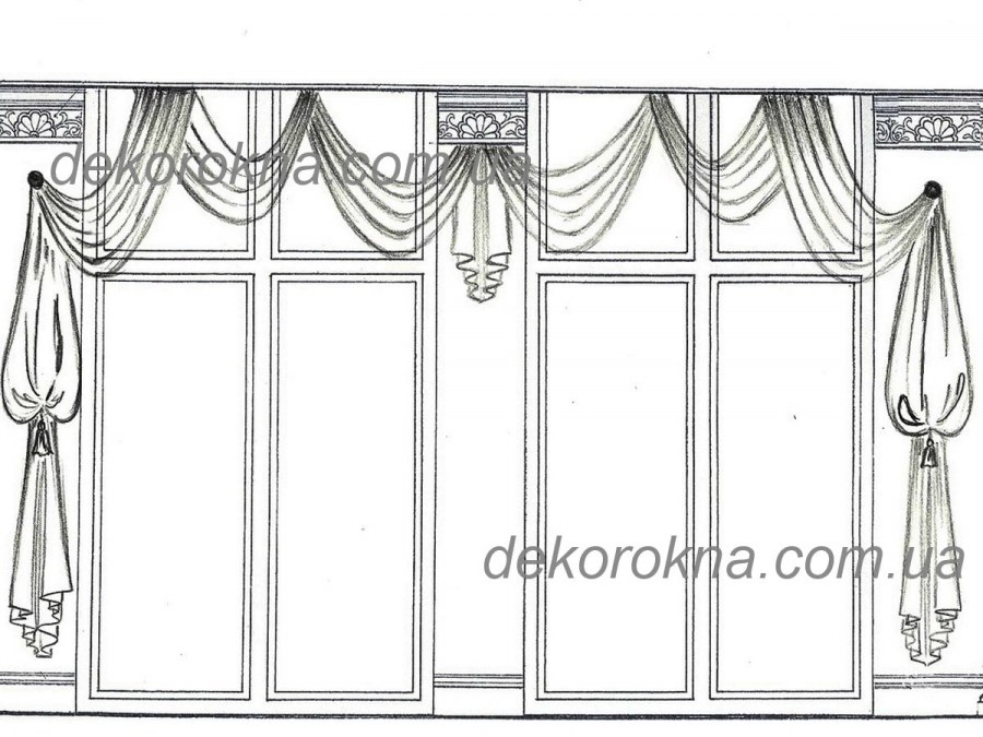 Римские шторы на панорамные окна рисунок карандашом
