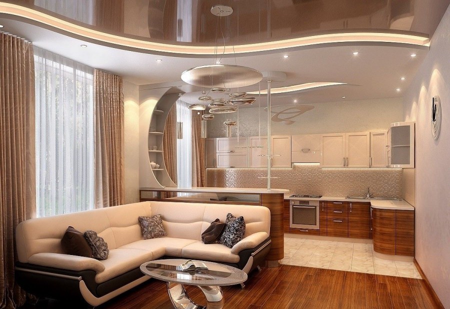 Гостиная совмещенная с кухней