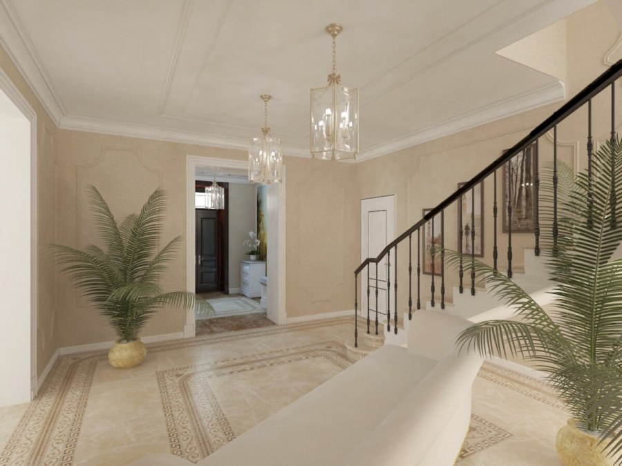 Холл в частном доме в светлых тонах