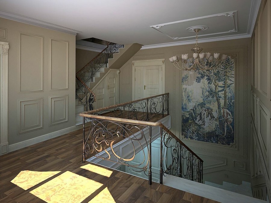 Интерьер лестничного марша в частном доме