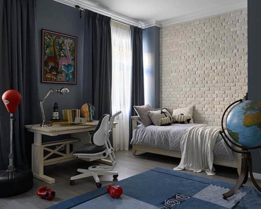 Интерьер комнаты для подростка в серых тонах