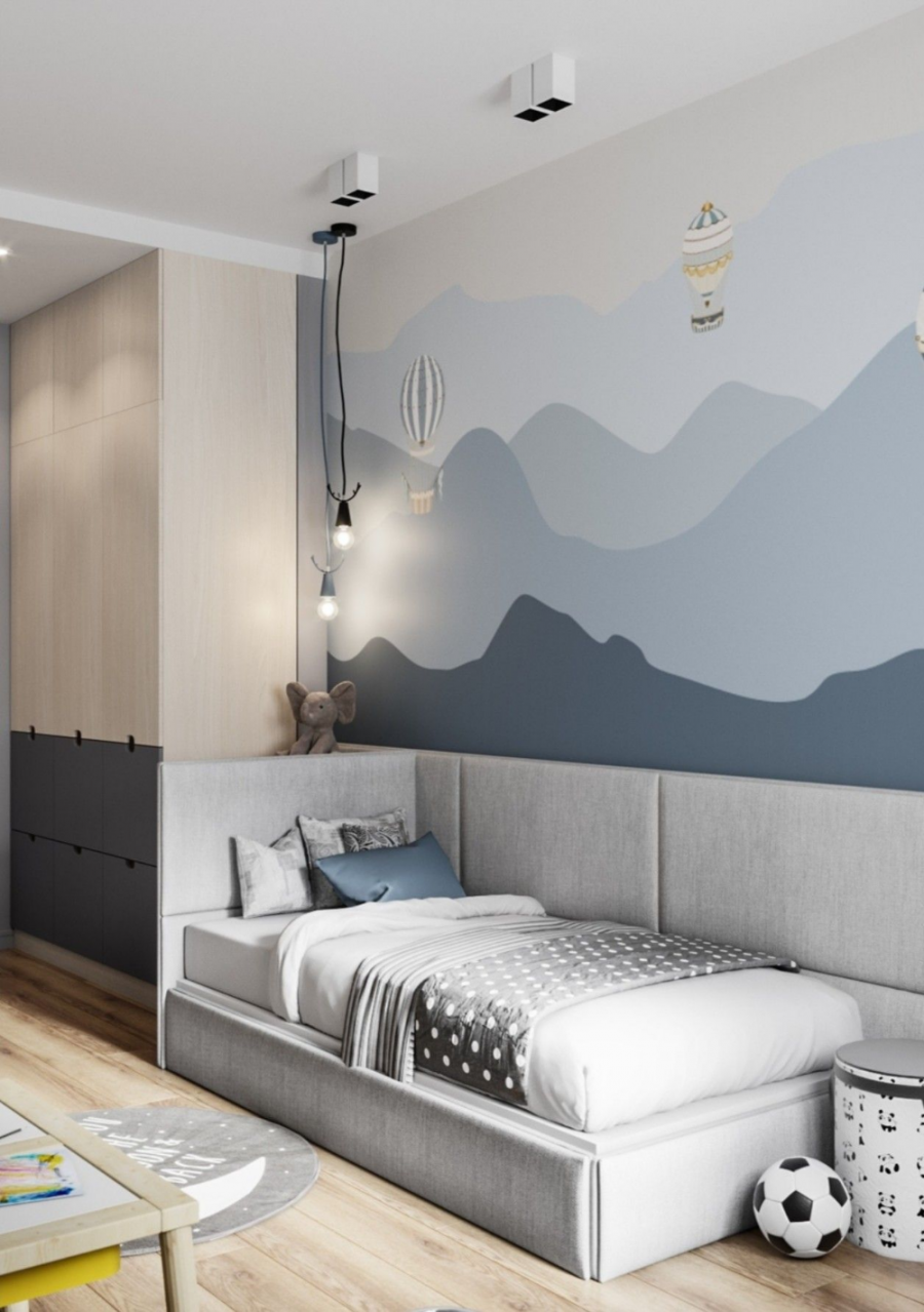 Бело синяя детская комната