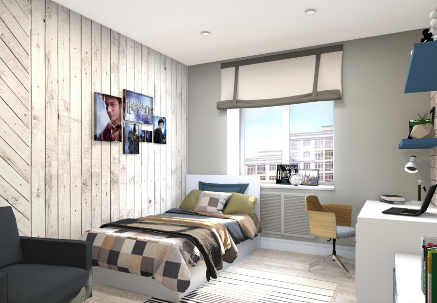 Серо синяя спальня