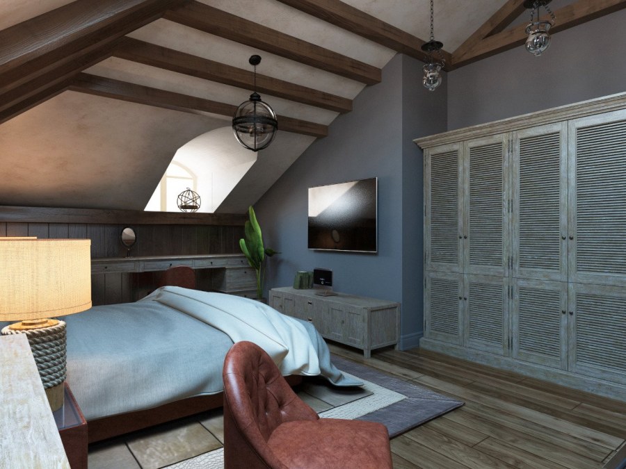 Интерьер мансардной комнаты