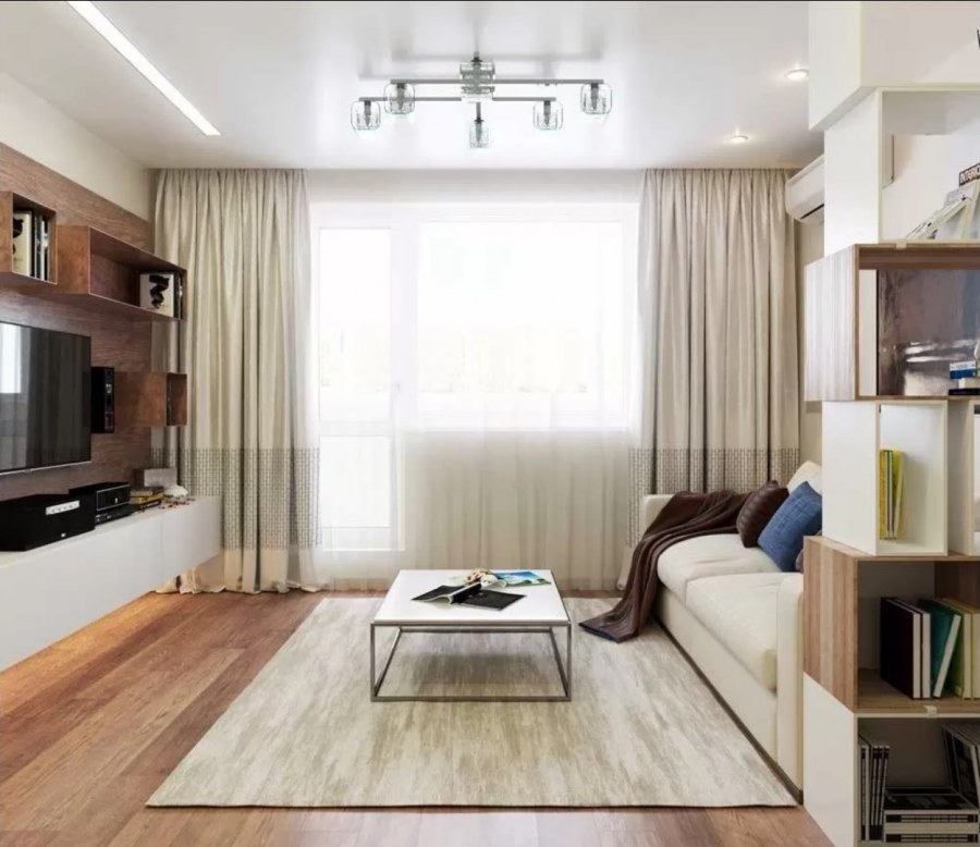 Квадратная гостиная 17м2 интерьер