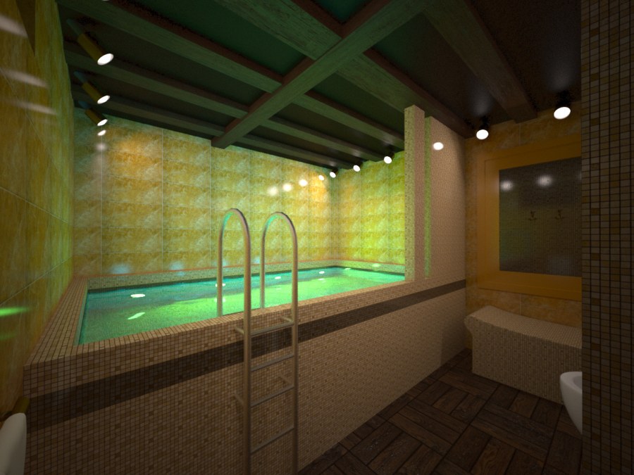 Баня с бассейном в цокольном этаже