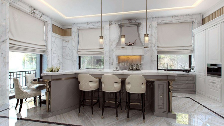 Римская штора на кухне в стиле Неоклассика